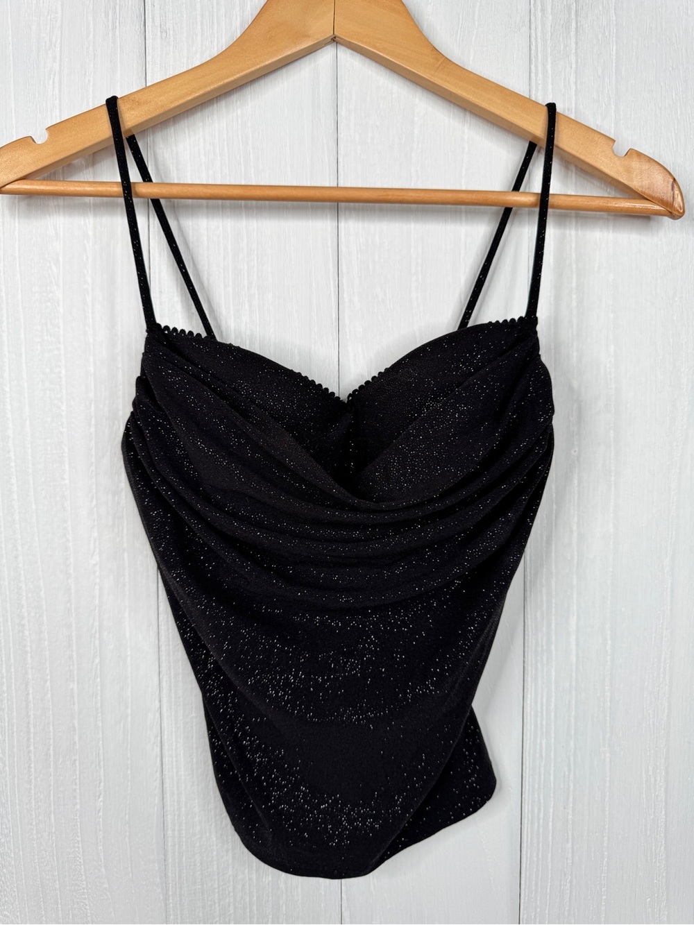 Fashion Nova Black Sparkle Draped Cowl Camisole